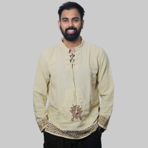Linen Kurta with Hand Block Prints - Beige
