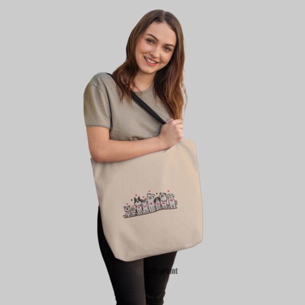 Dog Family Embroidered Canvas Tote Bags Bulk Shopping Bag for Crafts, Reusable Grocery Bag, 14 X 16 Inch - Image 4