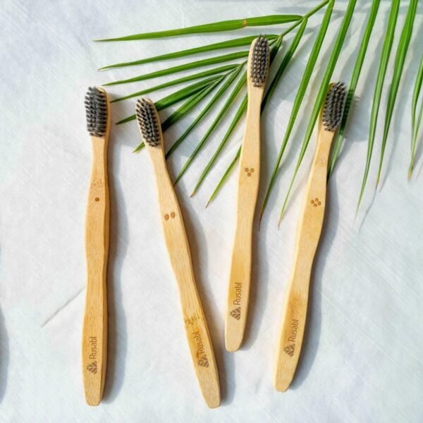 Organic Bamboo Toothbrush for Adults (Pack of 4) Manual, Charcoal Activated Soft Bristles, Identification Marks, Biodegradable, Anti-Bacterial, Eco-friendly, Natural - Image 7