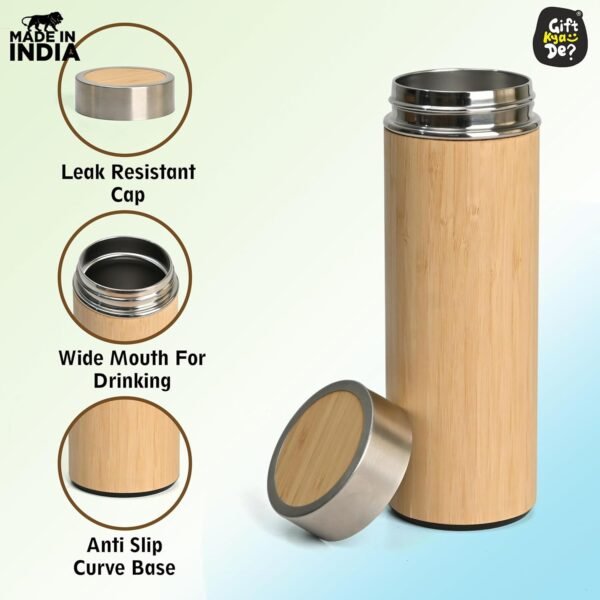 Eco-Friendly Bamboo Water Bottle, Stainless Steel Flask Water Bottle/Thermos with Tea Strainer | Double Wall Vacuum Insulated | Hot & Cold - Image 5