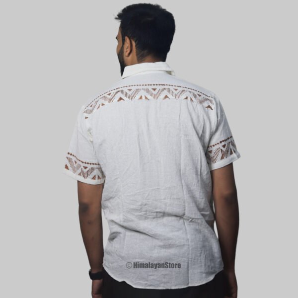 Linen Shirt with Hand Block Prints - White - Image 7