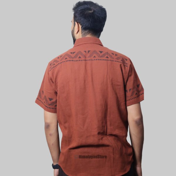 Linen Shirt with Hand Block Prints - Reddish Brown - Image 7