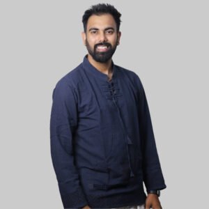 Linen Kurta with Hand Block Prints - Navy Blue