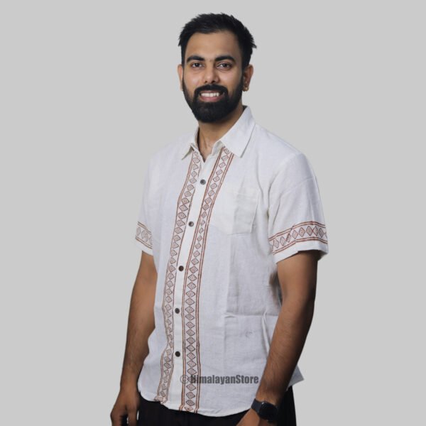 Linen Shirt with Hand Block Prints - White - Image 6