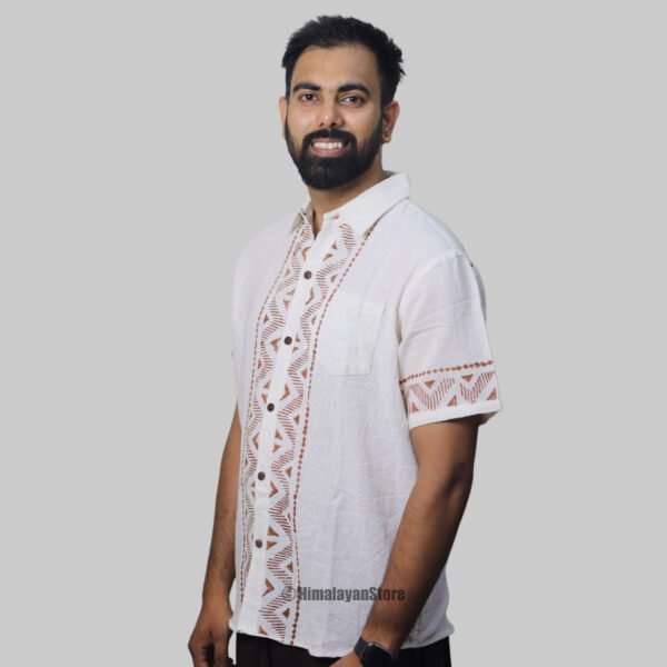 Linen Shirt with Hand Block Prints - White - Image 5