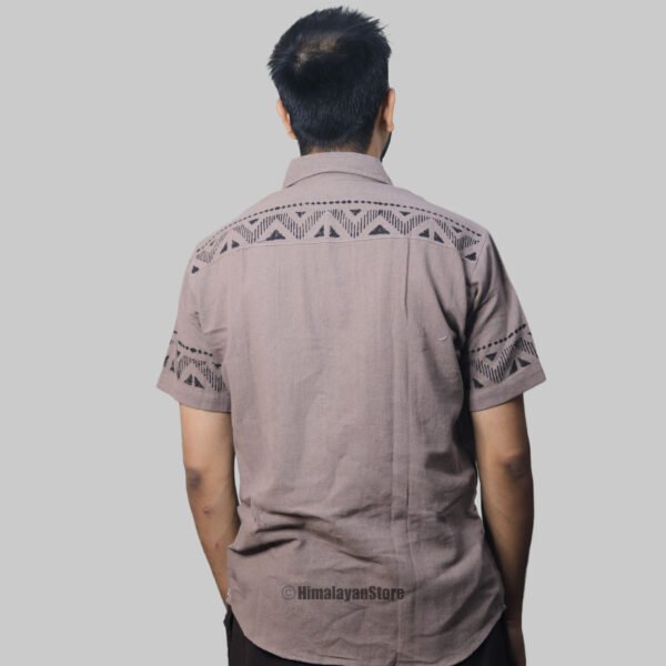 Linen Shirt with Hand Block Prints - Light Brown - Image 8