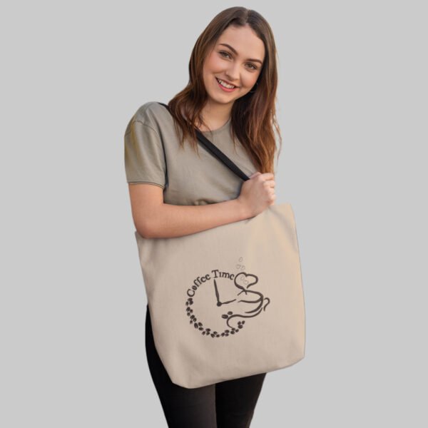 Coffee Time Embroidered Canvas Tote Bags Bulk Shopping Bag for Crafts, Reusable Grocery Bag, 14 X 16 Inch - Image 5