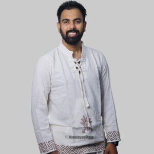 Linen Kurta with Hand Block Prints - White