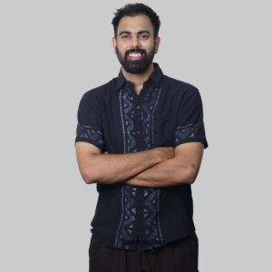 Linen Shirt with Hand Block Prints - Black