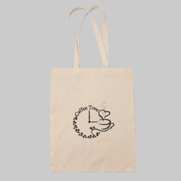 Coffee Time Embroidered Canvas Tote Bags Bulk Shopping Bag for Crafts, Reusable Grocery Bag, 14 X 16 Inch - Image 2