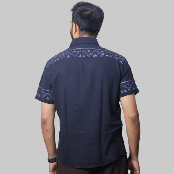 Linen Shirt with Hand Block Prints - Black - Image 5