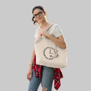 Coffee Time Embroidered Canvas Tote Bags Bulk Shopping Bag for Crafts, Reusable Grocery Bag, 14 X 16 Inch