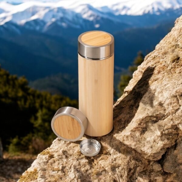Eco-Friendly Bamboo Water Bottle, Stainless Steel Flask Water Bottle/Thermos with Tea Strainer | Double Wall Vacuum Insulated | Hot & Cold - Image 9