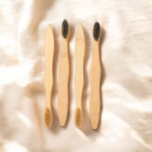 Organic Bamboo Toothbrush for Adults (Pack of 4) Manual, Charcoal Activated Soft Bristles, Identification Marks, Biodegradable, Anti-Bacterial, Eco-friendly, Natural