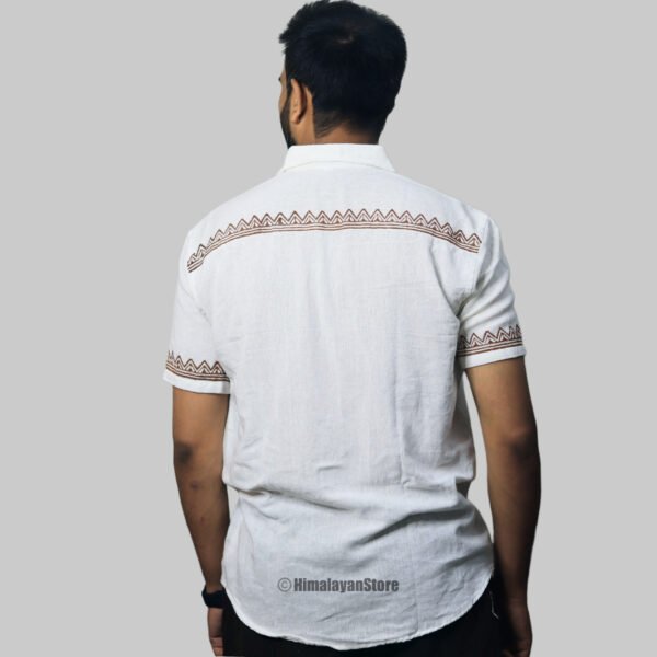 Linen Shirt with Hand Block Prints - White - Image 8