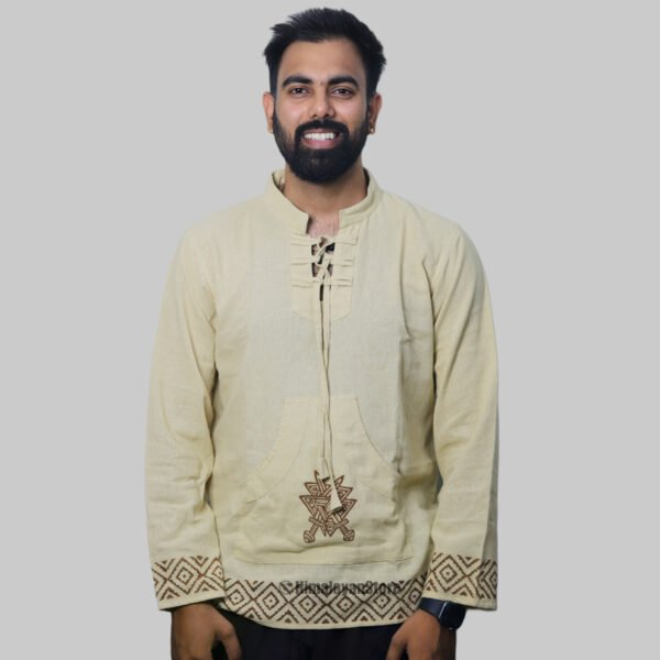 Linen Kurta with Hand Block Prints - Beige - Image 6