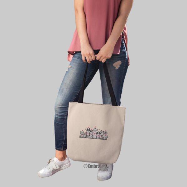 Dog Family Embroidered Canvas Tote Bags Bulk Shopping Bag for Crafts, Reusable Grocery Bag, 14 X 16 Inch - Image 3