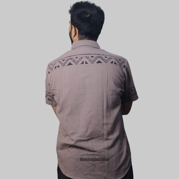 Linen Shirt with Hand Block Prints - Light Brown - Image 5