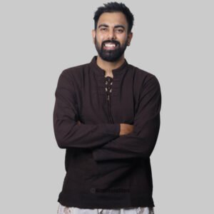 Linen Kurta with Hand Block Prints - Dark Brown