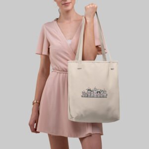 Dog Family Embroidered Canvas Tote Bags Bulk Shopping Bag for Crafts, Reusable Grocery Bag, 14 X 16 Inch