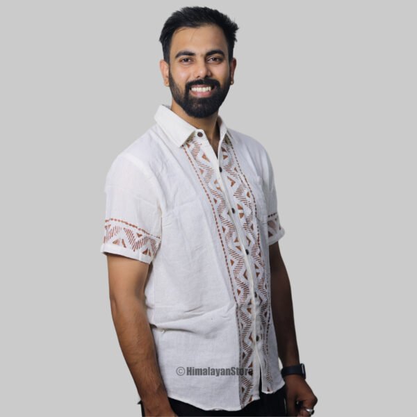 Linen Shirt with Hand Block Prints - White - Image 6